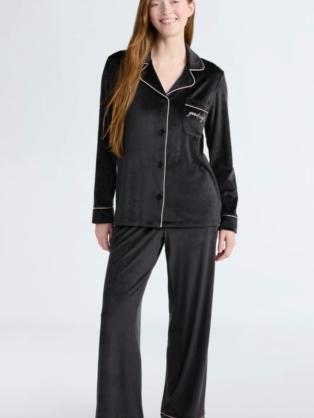Joyspun Velour Notch Collar Pajama Set | Black | Size L